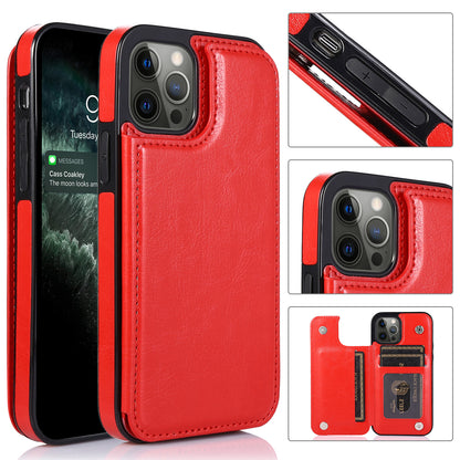 For Apple iPhone 14 (6.1") Luxury Side Wallet PU Leather [Two Magnetic Clasp] [Card Slots] Stand Back Storage Flip  Phone Case Cover