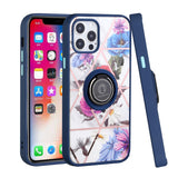 For Apple iPhone 13 /Pro Max Mini Unique Marble Design with Magnetic Ring Kickstand Holder Hybrid TPU Hard PC Shockproof Armor Bumper  Phone Case Cover
