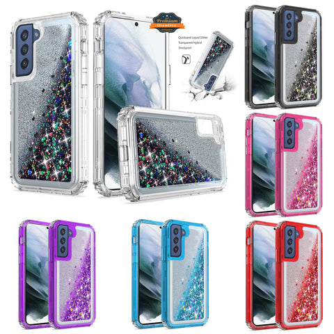 For Apple iPhone 13 Pro (6.1") Luxury Floating Glitter Case Sparkle Bling Quicksand Clear Heavy Duty Bumper Dual Layer PC Frame TPU Back  Phone Case Cover