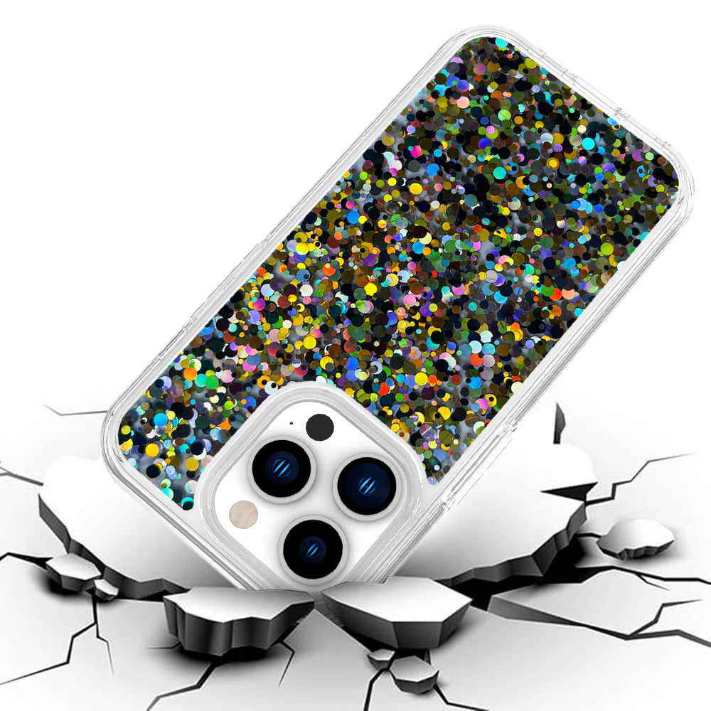For Apple iPhone 14 Pro Max (6.7") Colorful Glitter Bling Sparkle Epoxy Glittering Shining Hybrid Hard Shockproof  Phone Case Cover