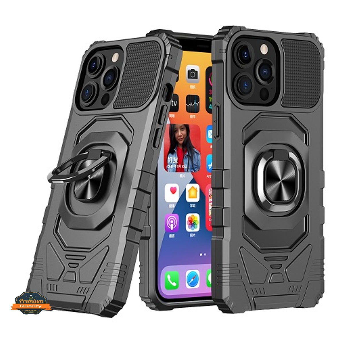 For Apple iPhone 14 /Pro Max Armor Hybrid Stand Ring Rugged Protective [Military-Grade] Magnetic Car Ring Holder  Phone Case Cover