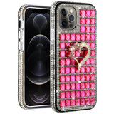 For Apple iPhone 12 Pro Max (6.7") Fashion Luxury 3D Bling Diamonds Rhinestone Jeweled Ornament Shiny Crystal Hybrid Hard  Phone Case Cover