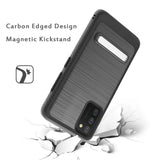 For Samsung Galaxy A02S Slim Brushed Hybrid Shock-Absorption Armor Edged Carbon Fiber with Metal Kickstand Rugged Texture  Phone Case Cover
