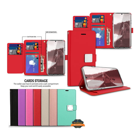For T-Mobile Revvl 6 Pro 5G /Revvl 6 5G luxurious PU leather Wallet 6 Card Slots folio with Wrist Strap & Kickstand Pouch Flip  Phone Case Cover