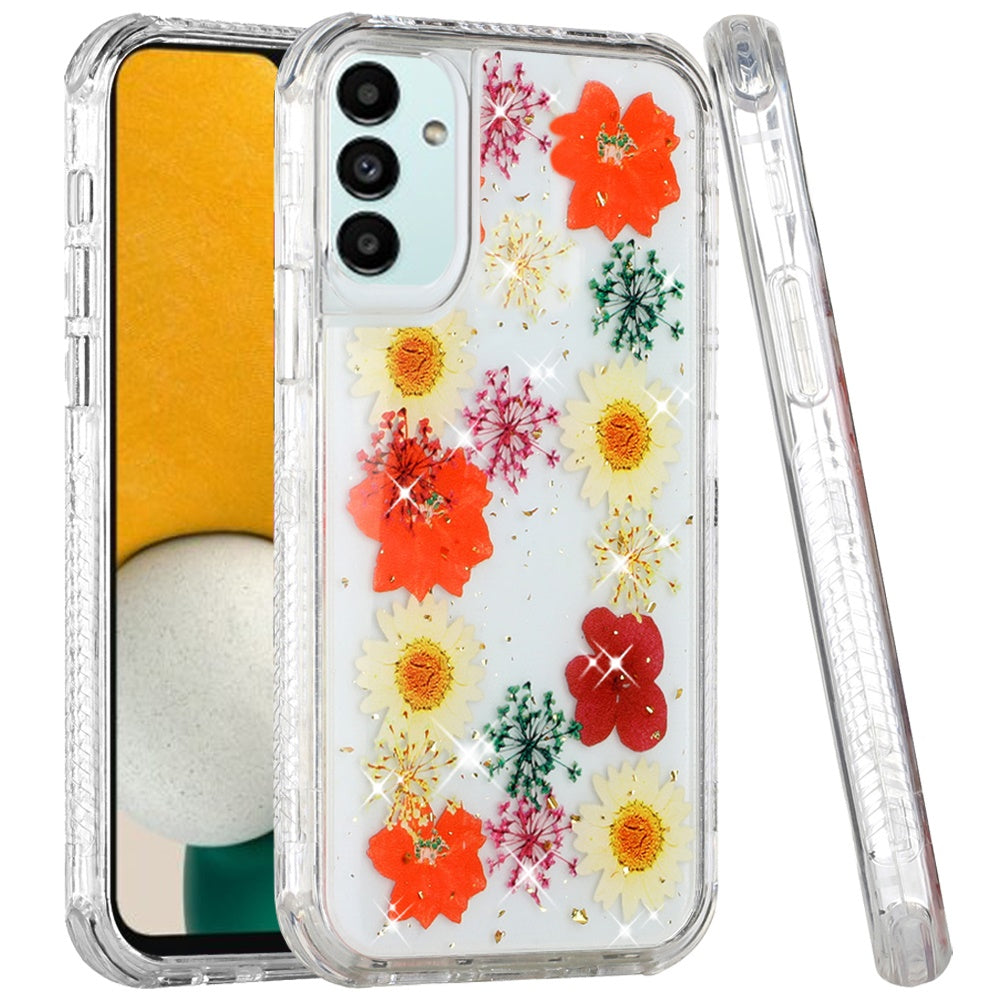 For Samsung Galaxy A13 4G Beautiful Sparkle Glitter Floral Epoxy Design Shockproof Hybrid Fashion Bling Rubber TPU  Phone Case Cover