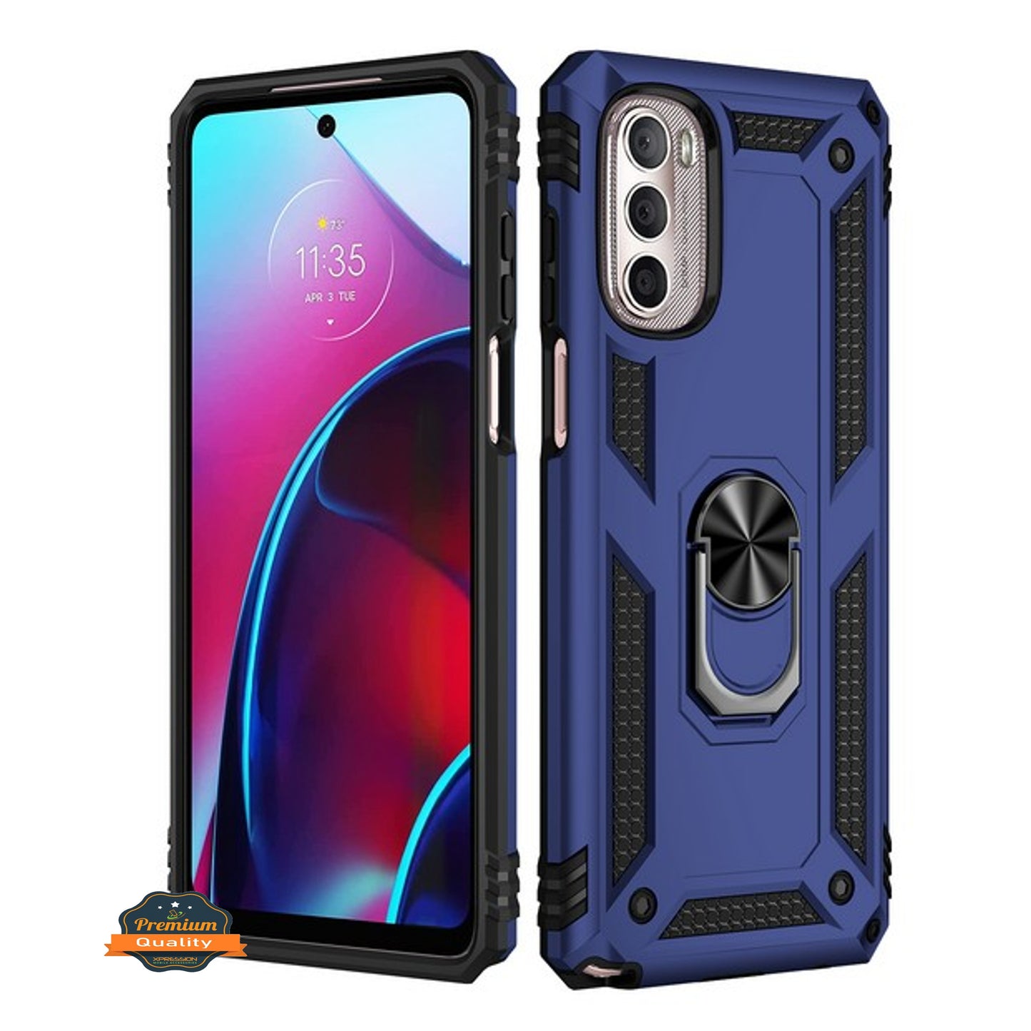 For Motorola Moto G 5G 2022 Shockproof Hybrid Dual Layer PC + TPU with Ring Stand Metal Kickstand Heavy Duty Armor Shell  Phone Case Cover
