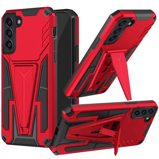 For Samsung Galaxy S22 Hybrid Armor Rugged with Kickstand, Supports Magnetic Car Mount Dual Layer Hard PC Protective Red Phone Case Cover