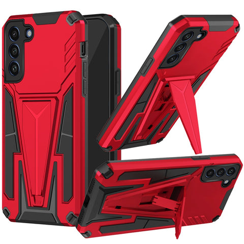 For Samsung Galaxy S22 Hybrid Armor Rugged with Kickstand, Supports Magnetic Car Mount Dual Layer Hard PC Protective Red Phone Case Cover