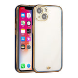 For Apple iPhone 13 (6.1") Slim Hybrid Gold Plated Chrome Transparent Rubber Gummy Hard PC Thick TPU Protective  Phone Case Cover