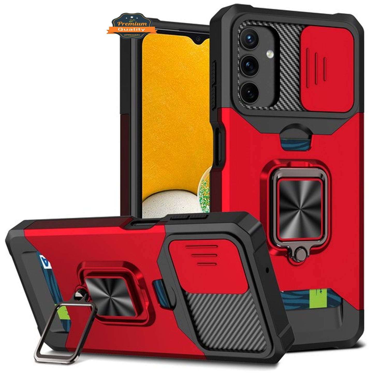 For Samsung Galaxy A13 5G Wallet Case with Slide Camera Protection, Credit Card Slot & Ring Kickstand Magnetic Car Mount  Phone Case Cover