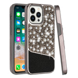 For Apple iPhone 11 (6.1") Bling Pearl Diamonds Design Glitter Hybrid Thick Hard TPU Shiny Protective Rubber Frame  Phone Case Cover