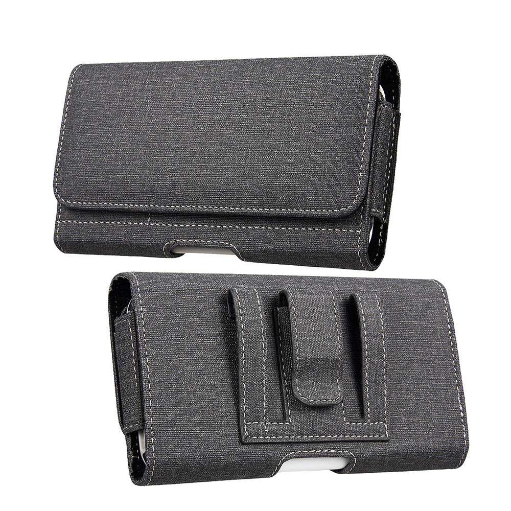 For Nokia C200 Universal Horizontal Cell Phone Fabric Pouch Holster Carry Case with Credit Card Slots & Belt Clip Loop (Size 6.3") [Black]