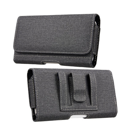 For Nokia C200 Universal Horizontal Cell Phone Fabric Pouch Holster Carry Case with Credit Card Slots & Belt Clip Loop (Size 6.3") [Black]