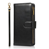 For Nokia C100 Luxury Leather Zipper Wallet Case 9 Credit Card Slots Cash Money Pocket Clutch Pouch with Stand & Strap Black Phone Case Cover