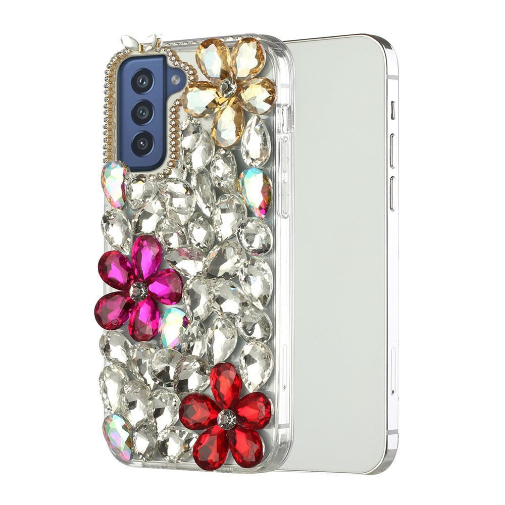 For Samsung Galaxy S22 Bling Clear Crystal 3D Full Diamonds Luxury Sparkle Rhinestone Hybrid TPU Protective Gold/ Pink/ Red Phone Case Cover