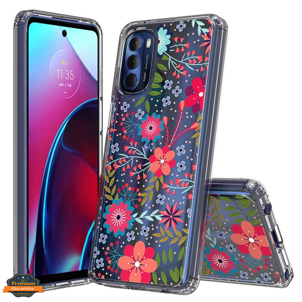 For TCL 20 XE Floral Patterns Design Transparent Silicone Shock Absorption Bumper Hybrid Slim Hard PC Back  Phone Case Cover