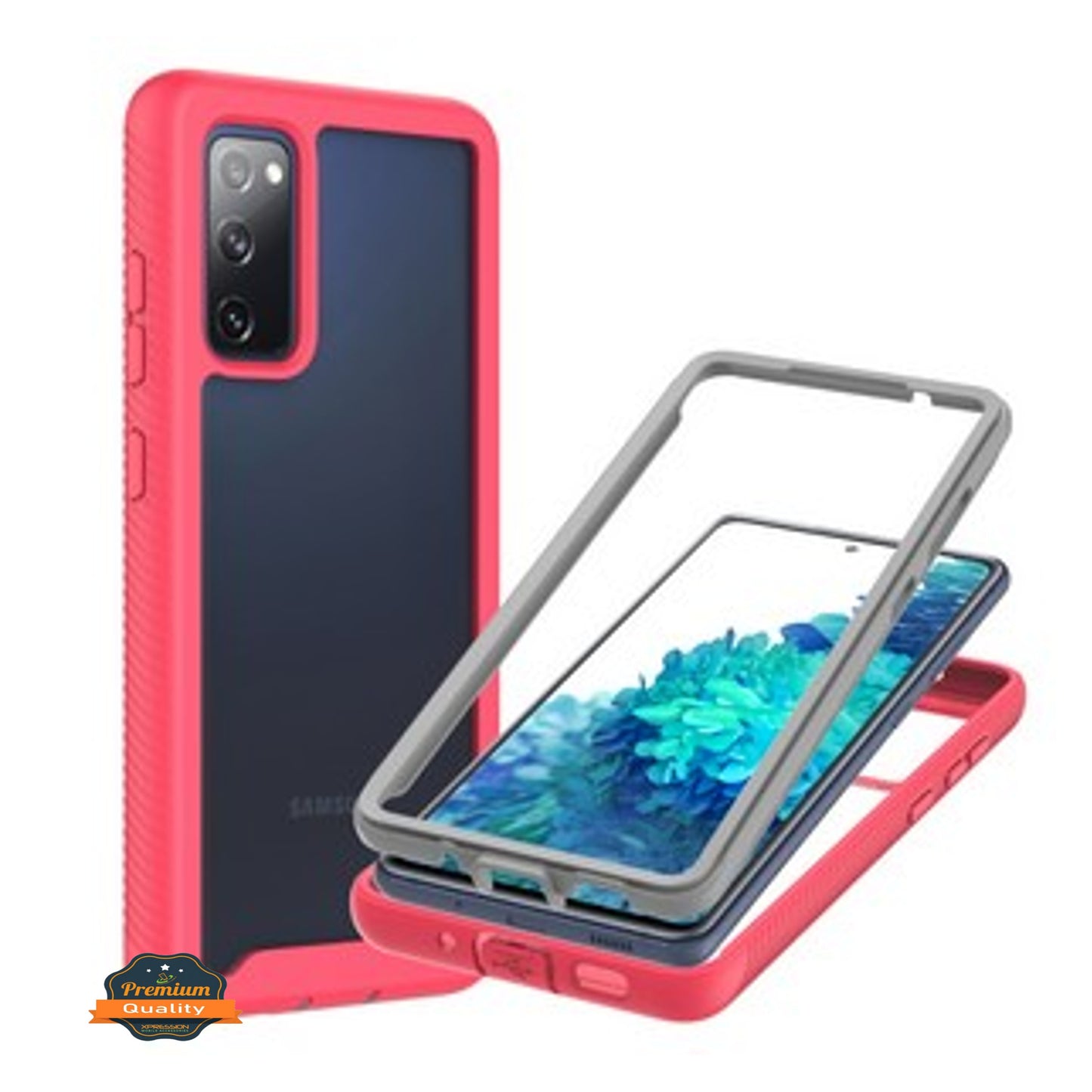 For TCL Stylus 5G Full Body Frame Armor Slim Hybrid Double Layer Hard PC + TPU Transparent Back Rugged Shockproof Clear / Pink Phone Case Cover