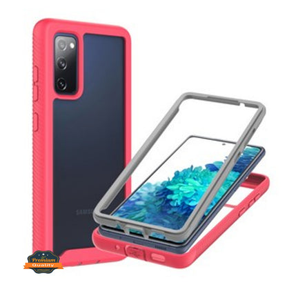For TCL Stylus 5G Full Body Frame Armor Slim Hybrid Double Layer Hard PC + TPU Transparent Back Rugged Shockproof Clear / Pink Phone Case Cover