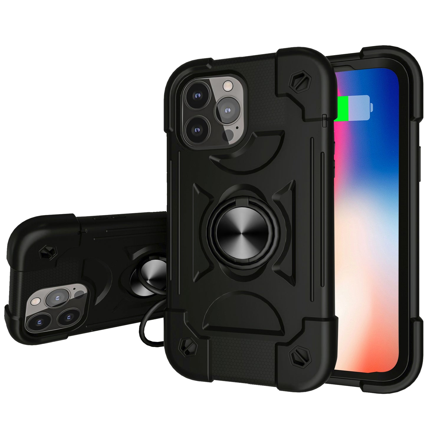 For Apple iPhone SE 3 (2022) SE/8/7 Thick 3in1 Hybrid Rugged TPU Shock-Absorbing with Rotatable Double Rings Kickstand  Phone Case Cover