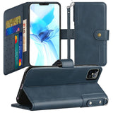 For Apple iPhone 8 Plus/7 Plus/6 6S Plus Wallet Case with Credit Card Holder, PU Leather Flip Pouch Kickstand & Strap Blue Phone Case Cover