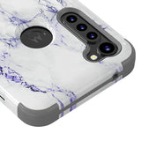 For Motorola Moto G Stylus (2020) Hybrid Three Layer Hard PC Shockproof Heavy Duty TPU Rubber Anti-Drop White Marbling /Gray Phone Case Cover