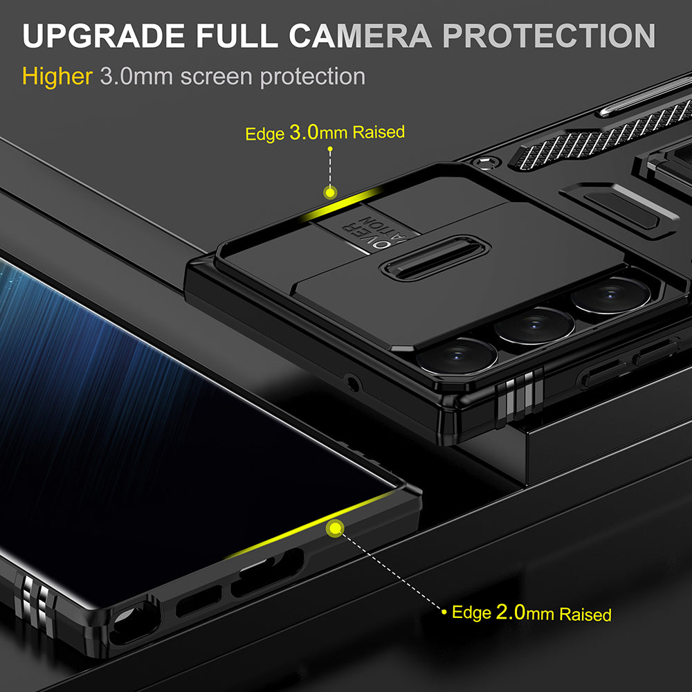 For Samsung Galaxy S23 /Plus /Ultra Hybrid Slide Camera Protection & Built-in 360° Rotate Ring Stand, Heavy Duty Military Grade  Phone Case Cover