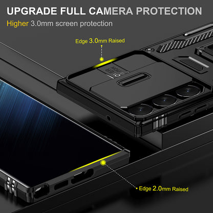For Samsung Galaxy S23 /Plus /Ultra Hybrid Slide Camera Protection & Built-in 360° Rotate Ring Stand, Heavy Duty Military Grade  Phone Case Cover