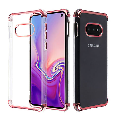 For Samsung Galaxy S10E Slim Hybrid Transparent Rubber Gummy Hard PC Silicone Electroplating Protective Clear / Rose Gold Phone Case Cover