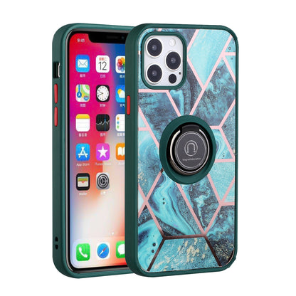 For Apple iPhone 14 Pro Max (6.7") Unique Marble Design with Magnetic Ring Kickstand Hybrid TPU Hard Shockproof  Phone Case Cover