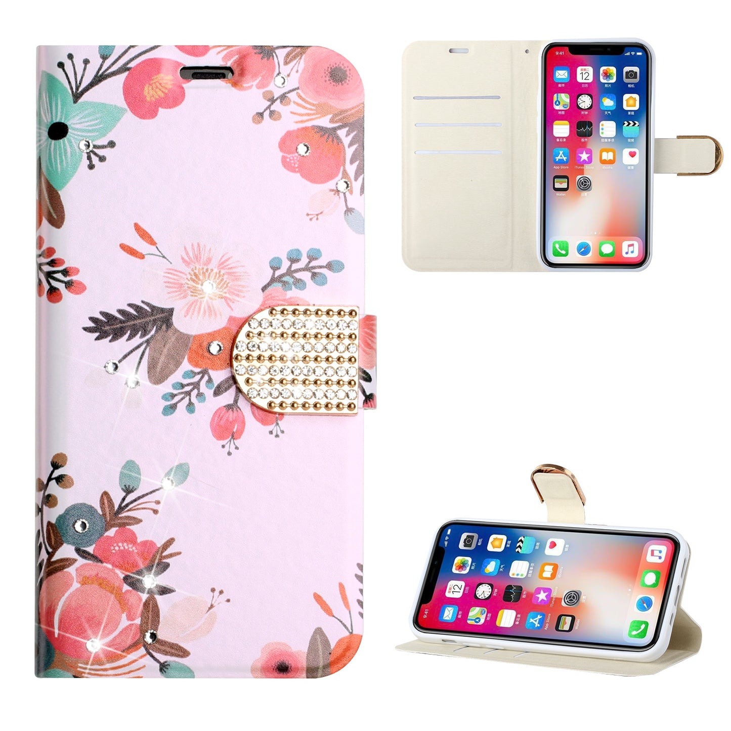 For Motorola Moto G Pure Design Pattern PU Leather Wallet Case 3D Diamond Bling Buckle with Credit Card Slot & Stand Pouch Flip  Phone Case Cover