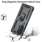 For Motorola Moto Edge 5G 2021 Hybrid Durable Dual Layer with 360 Rotatable Ring Stand Holder Kickstand Fit Magnetic Car Mount Gray Phone Case Cover