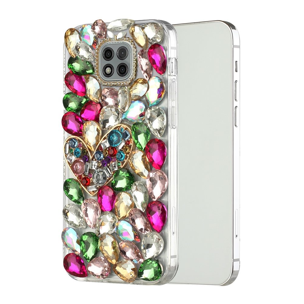 For Samsung Galaxy S21 Ultra Bling Clear Crystal 3D Full Diamonds Luxury Sparkle Rhinestone Hybrid Protective Colorful Heart Phone Case Cover