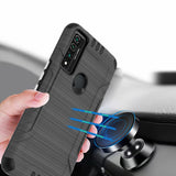 For TCL 4X (T601DL) Hybrid Dual Layer Slim Defender Armor Tuff Metallic Brush Texture Finishing Shockproof Hard PC + Soft TPU Rubber  Phone Case Cover