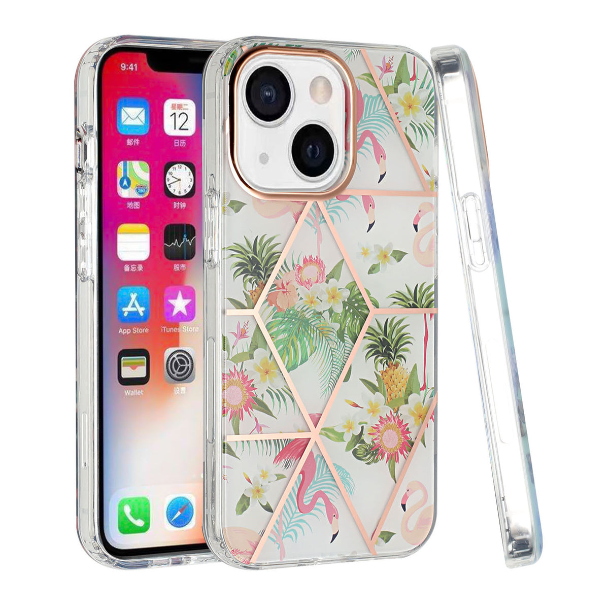 For Apple iPhone 14 Pro (6.1") Fashion Floral IMD Design Flower Pattern Hybrid Protective Hard Rubber TPU Back  Phone Case Cover