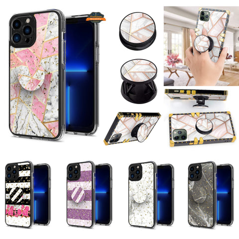 For Samsung Galaxy S22 Plus Elegant Pattern Design Bling Glitter Hybrid Cases with Ring Stand Pop Up Finger Holder Kickstand  Phone Case Cover