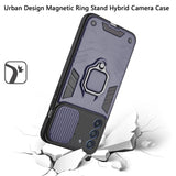 For Samsung Galaxy S21 FE /Fan Edition Kickstand Hybrid with Slide Camera Protector, Built-in 360° Rotate Ring Stand TPU Bumper  Phone Case Cover