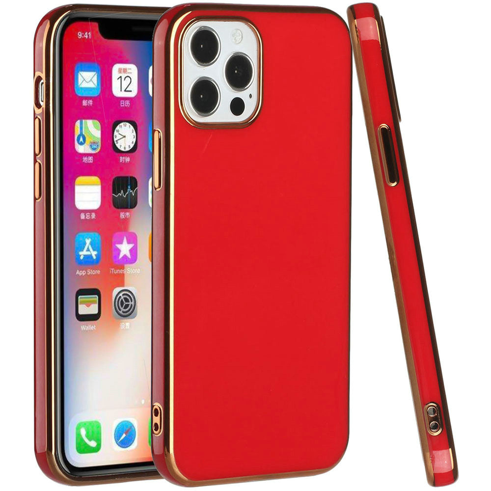 For Apple iPhone 14 /Plus Pro Max Electroplated Fashion Solid Gold Frame Hybrid Rubber TPU Hard PC Slim Fit  Phone Case Cover