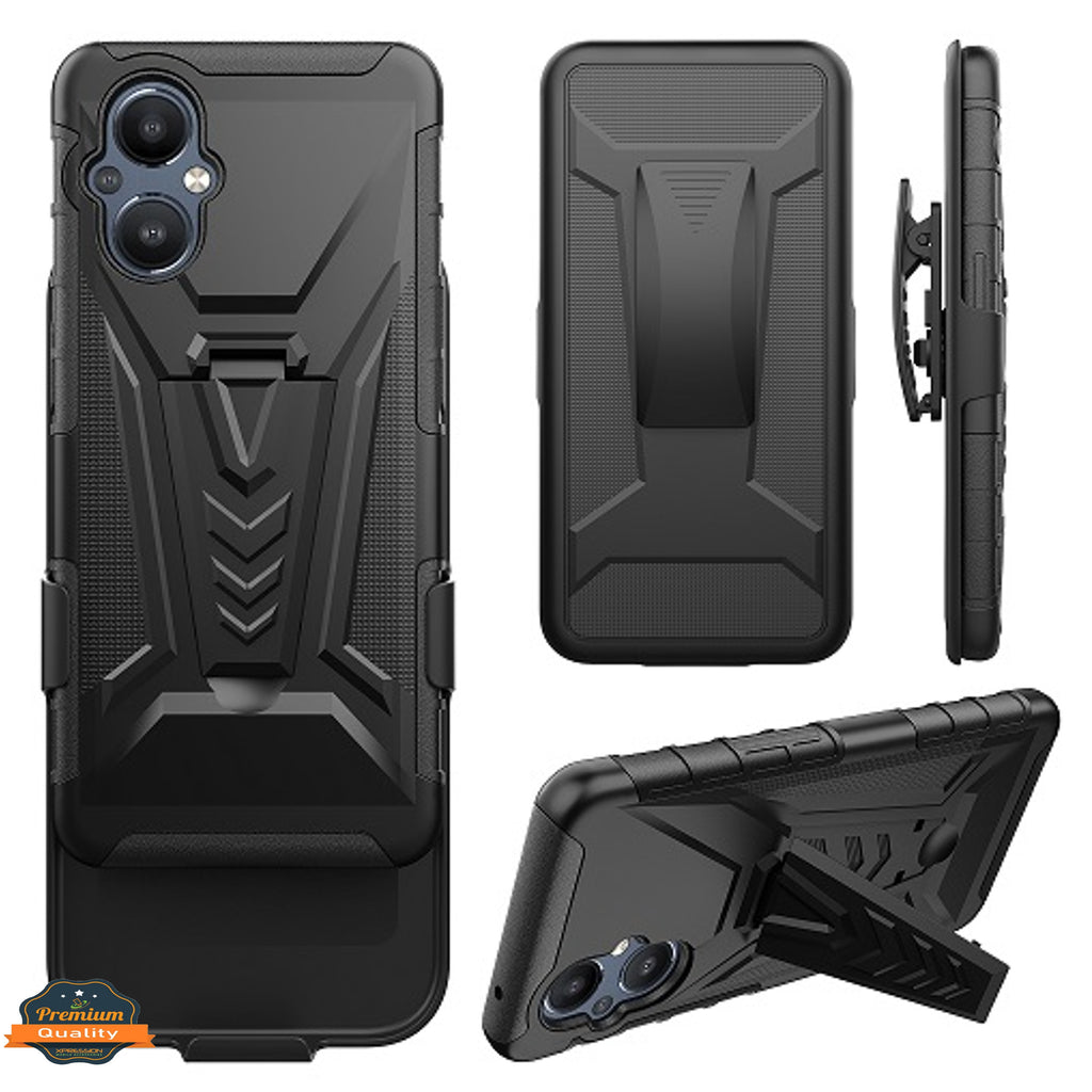 For OnePlus Nord N20 5G Hybrid Belt Clip Holster with Built-in Kickstand, Heavy Duty Protective Shock Absorption Armor Black Phone Case Cover