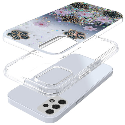 For Apple iPhone 13 Pro Max (6.7") Floral Stylish Design Glitter Shiny Hybrid Rubber TPU Hard PC Shockproof Slim Fit  Phone Case Cover