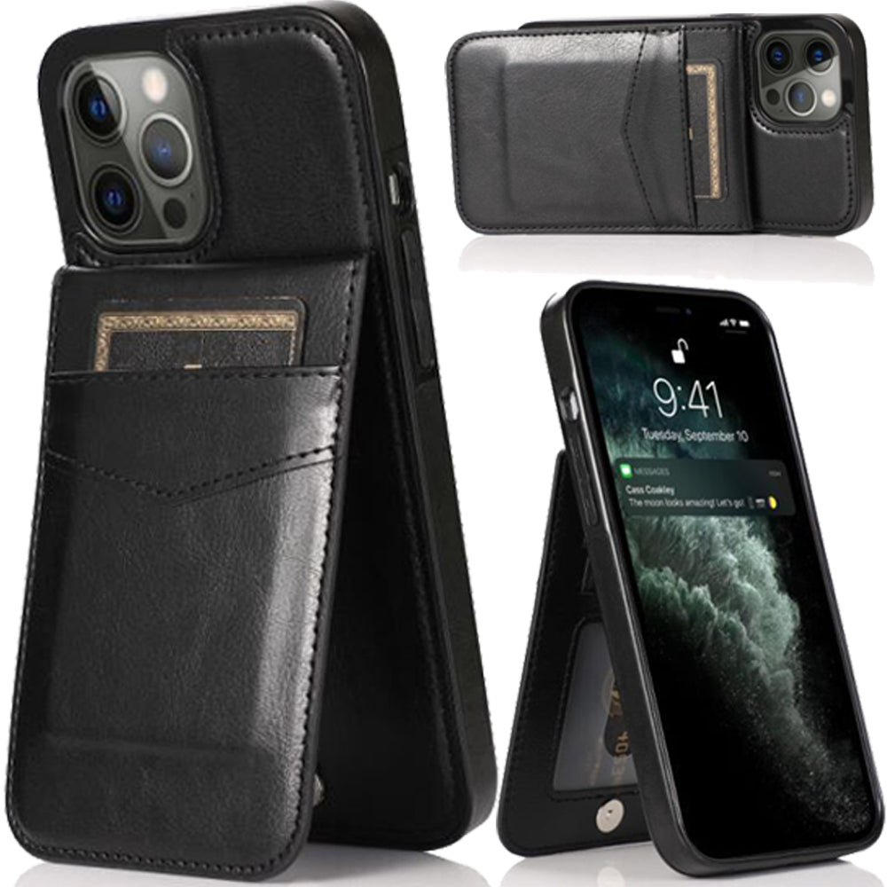 For Apple iPhone 14 Pro (6.1") Wallet Case with Credit Card Holder Vertical Leather Kickstand Buttons Flip Pouch  Phone Case Cover