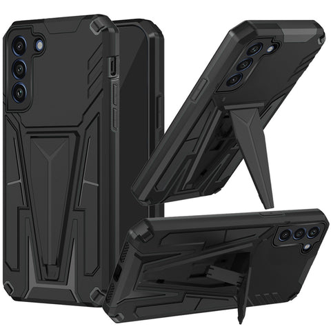 For Samsung Galaxy S22 Heavy Duty Protection Hybrid Built-in Kickstand Rugged Shockproof Military Grade Dual Layer Black Phone Case Cover