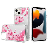 For Apple iPhone 13 /Pro Max Floral Design Quicksand Water Flowing Liquid Floating Sparkle Glitter Bling Flower Fashion TPU Hybrid  Phone Case Cover