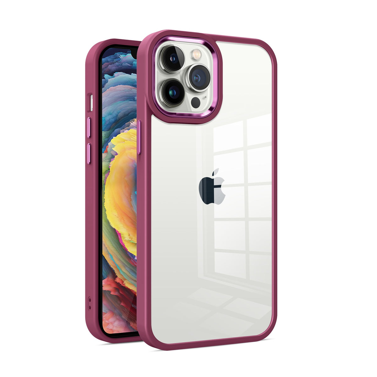 For Apple iPhone 14 Plus (6.7") Slim Fit Hybrid Transparent Thick Acrylic with Metal Buttons Frame Protective  Phone Case Cover