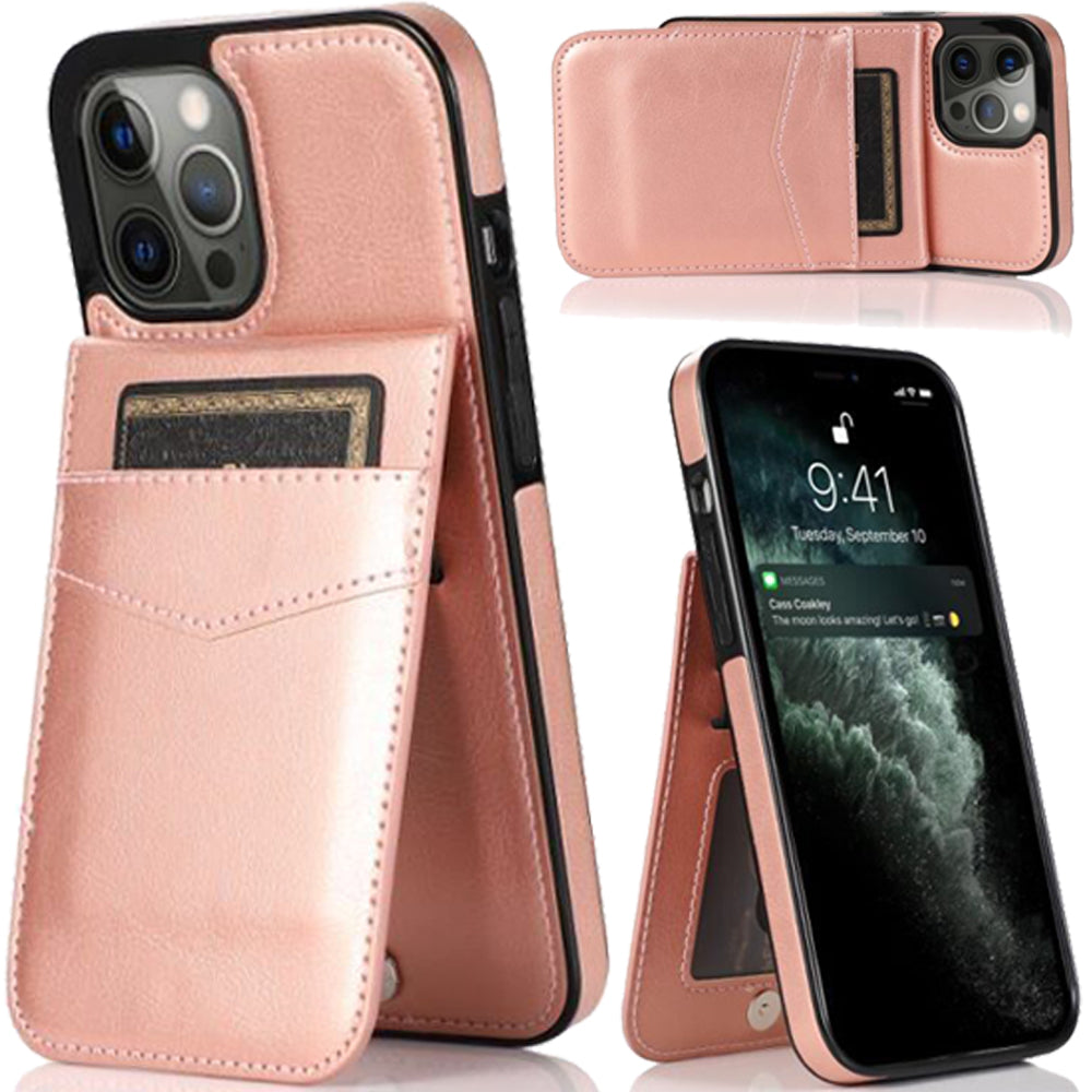 For Apple iPhone 13 Pro Max Wallet Case with Credit Card Holder Vertical Leather Kickstand Magnetic Buttons Flip Pouch  Phone Case Cover