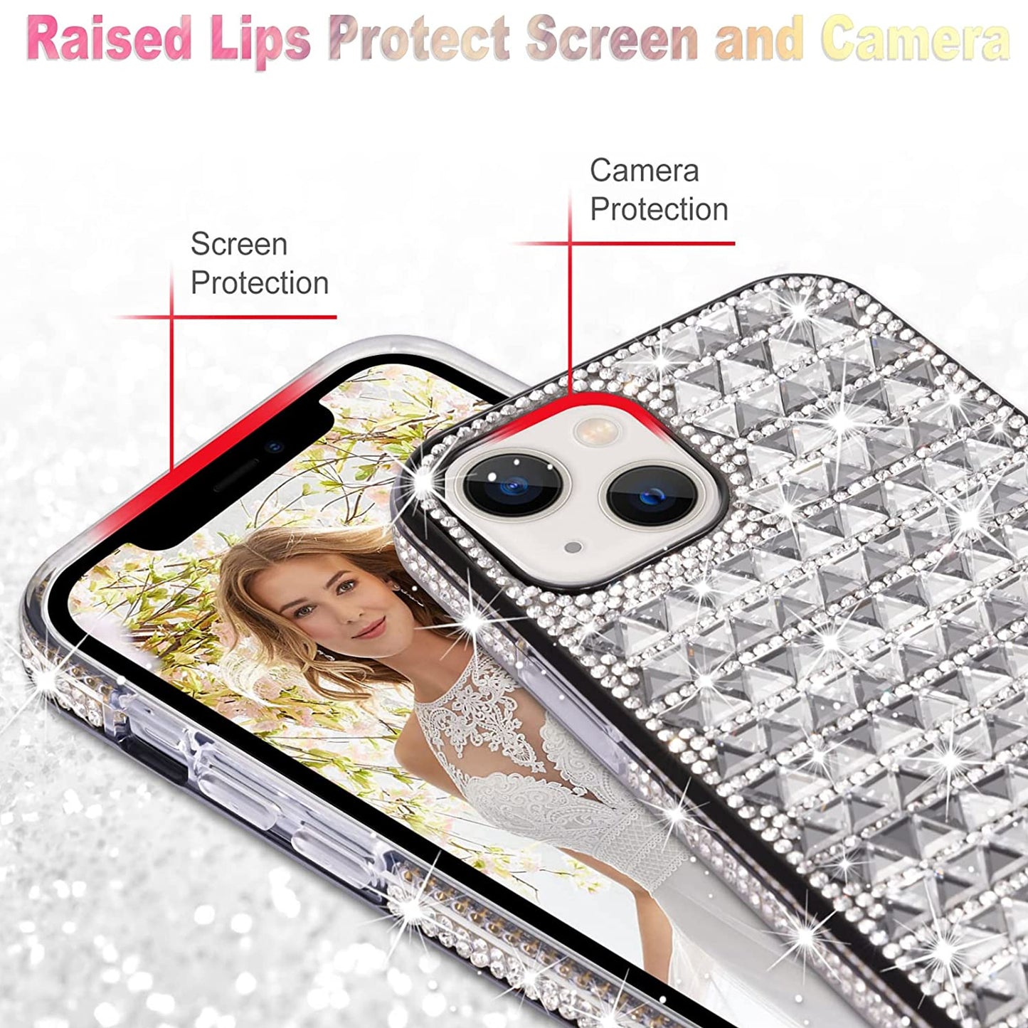 For Apple iPhone 14 /Plus Pro Max Diamonds Sparkle 3D Crystal Glitter Bling Shiny Rhinestone Hybrid Protective  Phone Case Cover