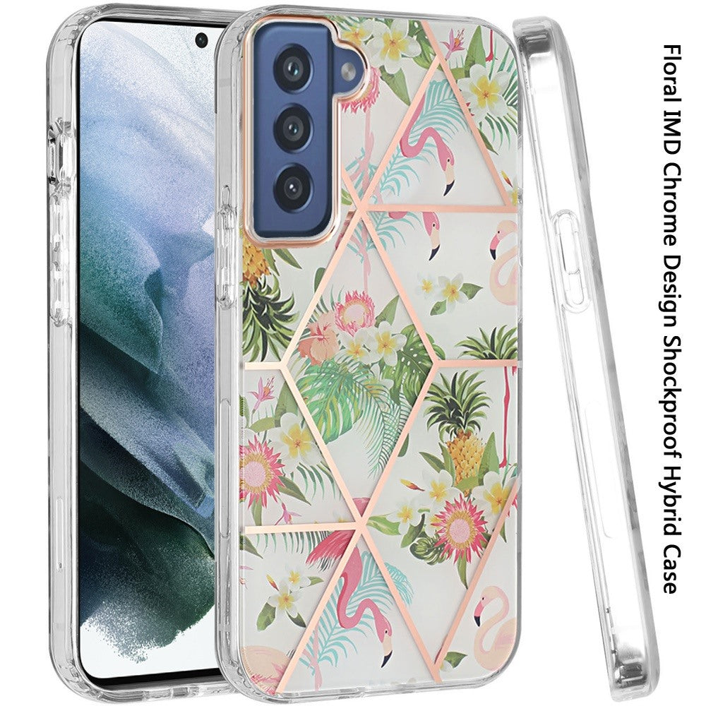 For Samsung Galaxy S22+ Plus Fashion Floral IMD Design Flower Hybrid Protective Hard Rubber TPU Slim Back Shockproof  Phone Case Cover