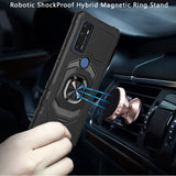 For AT&T Radiant Max 5G (6.8") Hybrid Dual Layer with Rotate Magnetic Ring Stand Holder Kickstand, Rugged Anti-Scratch Protective Black Phone Case Cover