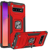 For Samsung Galaxy S10 Armor Hybrid with Ring Stand Holder Kickstand Shockproof Heavy-Duty Durable Rugged 2in1 Red Phone Case Cover
