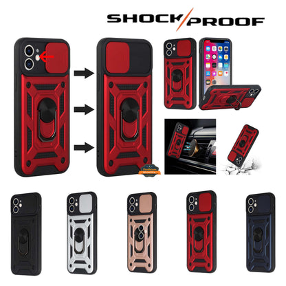 For Apple iPhone 14 Pro (6.1") Hybrid Cases with Slide Camera Lens Cover, Ring Holder Kickstand Rugged Dual Layer  Phone Case Cover
