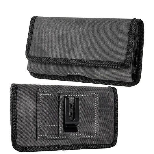For Samsung Galaxy A52 5G Universal Horizontal Cell Phone Case Fabric Holster Carrying Pouch with Belt Clip and 2 Card Slots fit Large Devices 6.3" [Brown Denim]